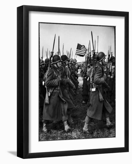 American Glider Troops' Airborne Unit on Parade at Airfield Before Eisenhower's D Day-Frank Scherschel-Framed Photographic Print