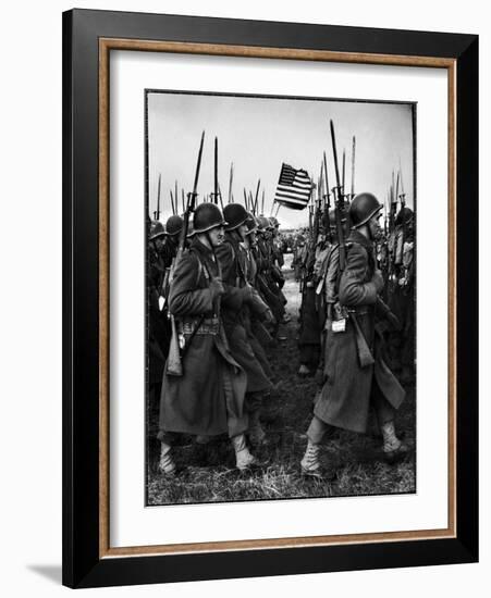 American Glider Troops' Airborne Unit on Parade at Airfield Before Eisenhower's D Day-Frank Scherschel-Framed Photographic Print