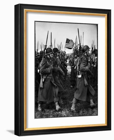 American Glider Troops' Airborne Unit on Parade at Airfield Before Eisenhower's D Day-Frank Scherschel-Framed Photographic Print