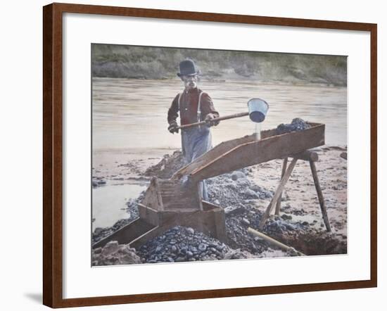 American Gold Prospector Using a Sluice Box-null-Framed Giclee Print