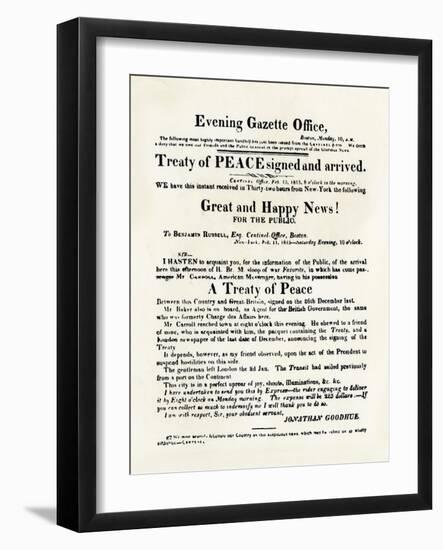 American Handbill Announcing the Treaty of Ghent, Ending the War of 1812-null-Framed Giclee Print