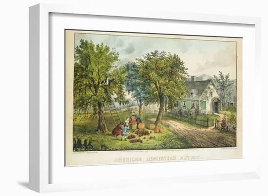 American Homestead; Autumn-Currier & Ives-Framed Giclee Print