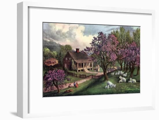 American Homestead in Spring, 1869-Currier & Ives-Framed Giclee Print