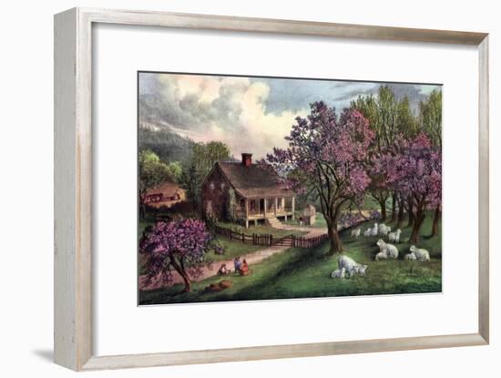 American Homestead in Spring, 1869-Currier & Ives-Framed Giclee Print