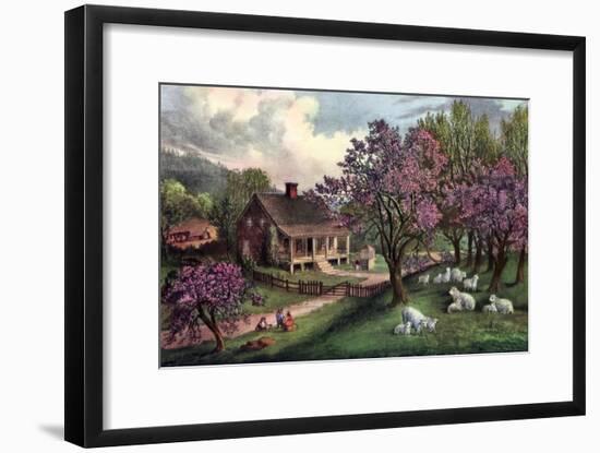 American Homestead in Spring, 1869-Currier & Ives-Framed Giclee Print