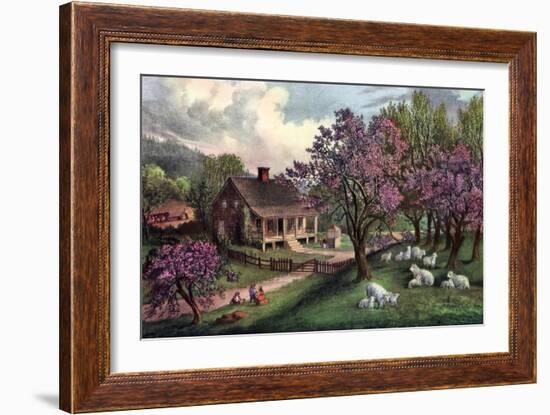 American Homestead in Spring, 1869-Currier & Ives-Framed Giclee Print