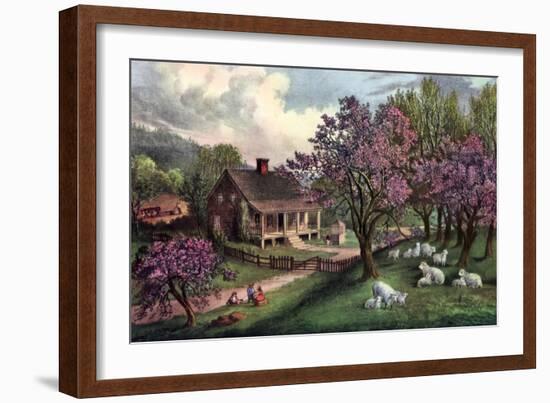 American Homestead in Spring, 1869-Currier & Ives-Framed Giclee Print