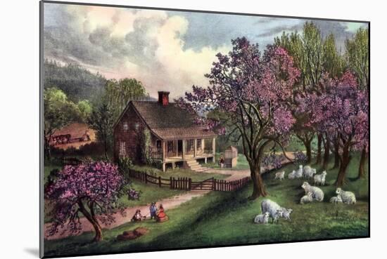 American Homestead in Spring, 1869-Currier & Ives-Mounted Giclee Print