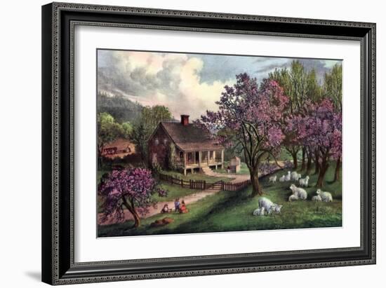 American Homestead in Spring, 1869-Currier & Ives-Framed Giclee Print