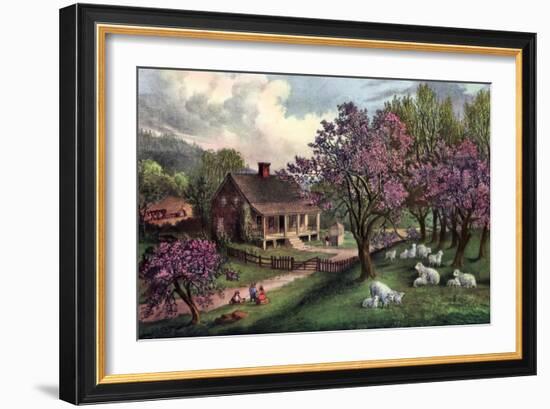 American Homestead in Spring, 1869-Currier & Ives-Framed Giclee Print