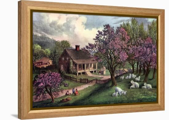 American Homestead in Spring, 1869-Currier & Ives-Framed Premier Image Canvas