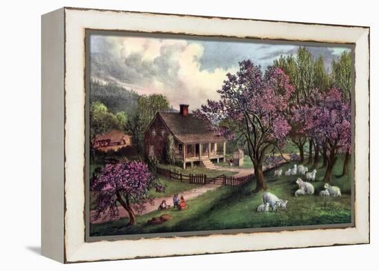 American Homestead in Spring, 1869-Currier & Ives-Framed Premier Image Canvas