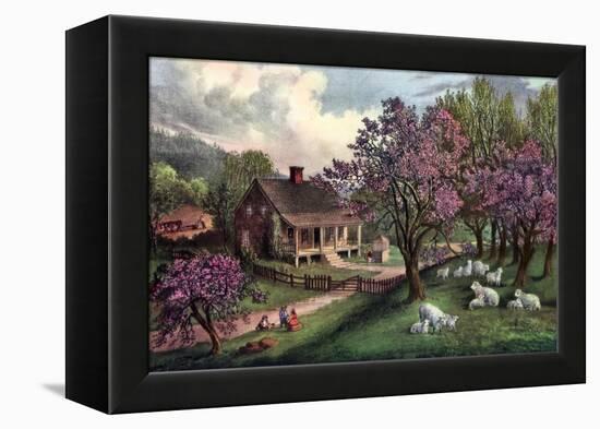 American Homestead in Spring, 1869-Currier & Ives-Framed Premier Image Canvas