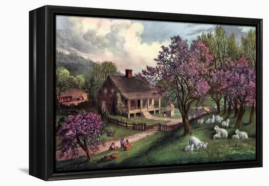 American Homestead in Spring, 1869-Currier & Ives-Framed Premier Image Canvas