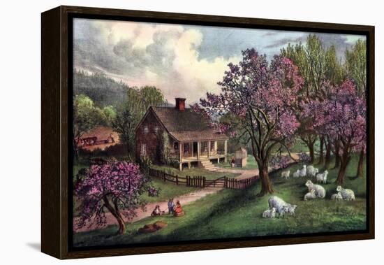 American Homestead in Spring, 1869-Currier & Ives-Framed Premier Image Canvas