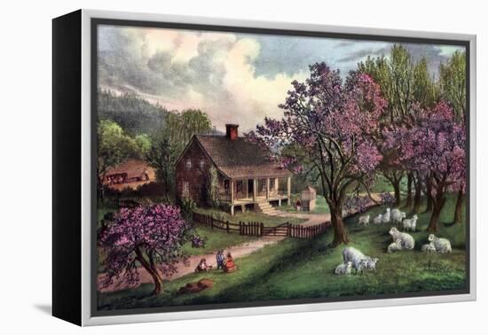 American Homestead in Spring, 1869-Currier & Ives-Framed Premier Image Canvas