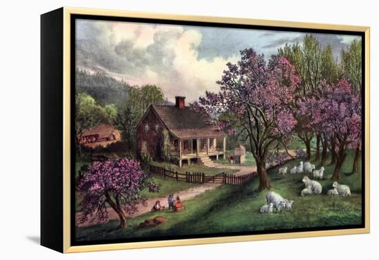 American Homestead in Spring, 1869-Currier & Ives-Framed Premier Image Canvas