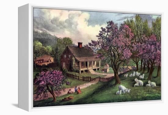 American Homestead in Spring, 1869-Currier & Ives-Framed Premier Image Canvas