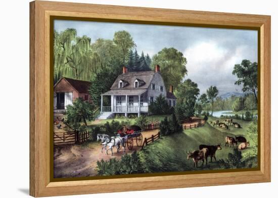 American Homestead in Summer, 1868-Currier & Ives-Framed Premier Image Canvas