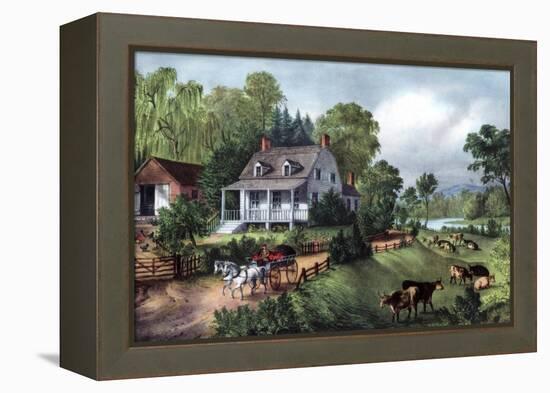 American Homestead in Summer, 1868-Currier & Ives-Framed Premier Image Canvas