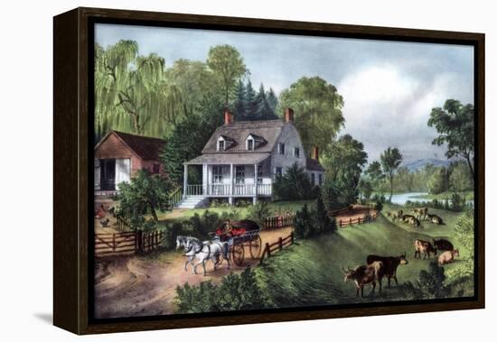 American Homestead in Summer, 1868-Currier & Ives-Framed Premier Image Canvas