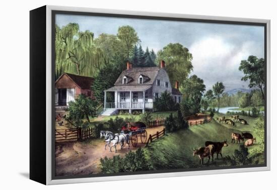 American Homestead in Summer, 1868-Currier & Ives-Framed Premier Image Canvas