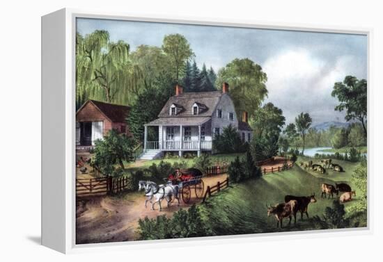 American Homestead in Summer, 1868-Currier & Ives-Framed Premier Image Canvas