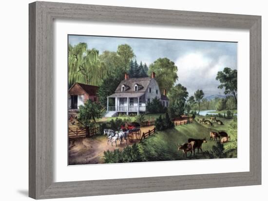 American Homestead in Summer, 1868-Currier & Ives-Framed Giclee Print