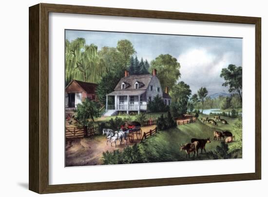 American Homestead in Summer, 1868-Currier & Ives-Framed Giclee Print