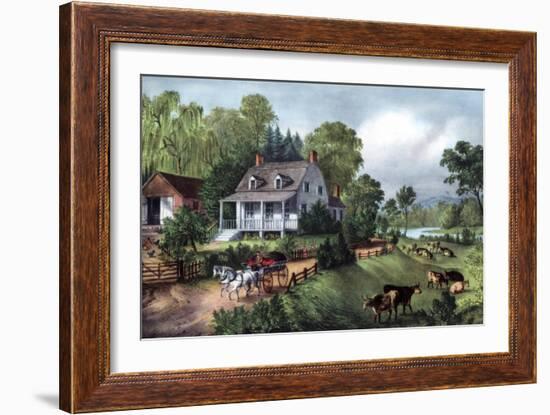 American Homestead in Summer, 1868-Currier & Ives-Framed Giclee Print
