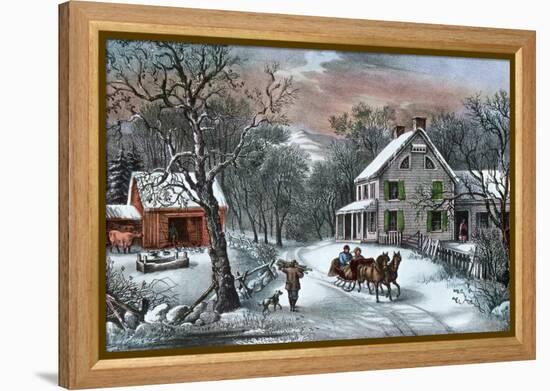 American Homestead in Winter, 1868-Currier & Ives-Framed Premier Image Canvas