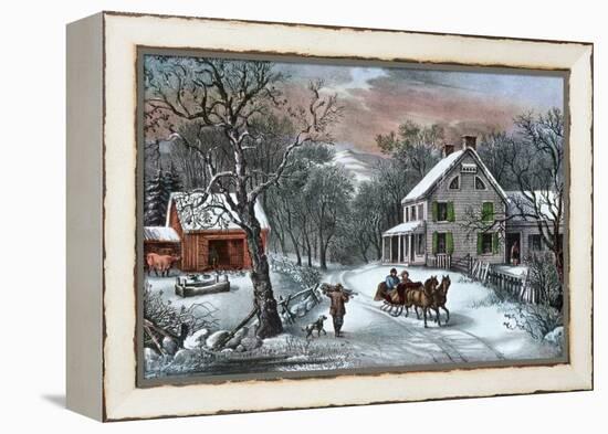 American Homestead in Winter, 1868-Currier & Ives-Framed Premier Image Canvas