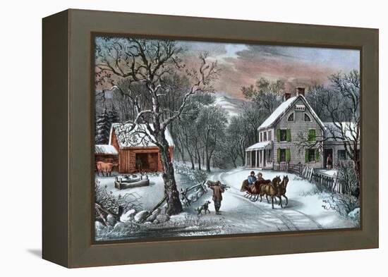 American Homestead in Winter, 1868-Currier & Ives-Framed Premier Image Canvas