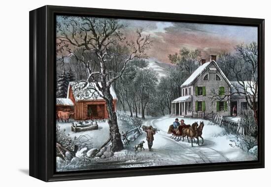 American Homestead in Winter, 1868-Currier & Ives-Framed Premier Image Canvas