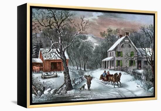 American Homestead in Winter, 1868-Currier & Ives-Framed Premier Image Canvas