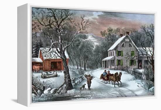 American Homestead in Winter, 1868-Currier & Ives-Framed Premier Image Canvas