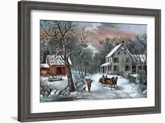 American Homestead in Winter, 1868-Currier & Ives-Framed Giclee Print