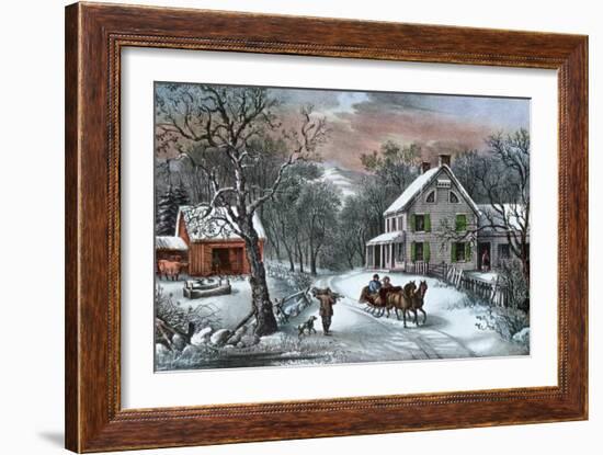 American Homestead in Winter, 1868-Currier & Ives-Framed Giclee Print