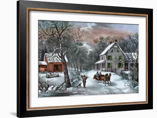 American Homestead in Winter, 1868-Currier & Ives-Framed Giclee Print