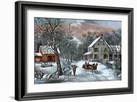 American Homestead in Winter, 1868-Currier & Ives-Framed Giclee Print
