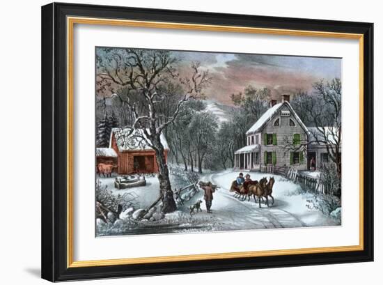 American Homestead in Winter, 1868-Currier & Ives-Framed Giclee Print