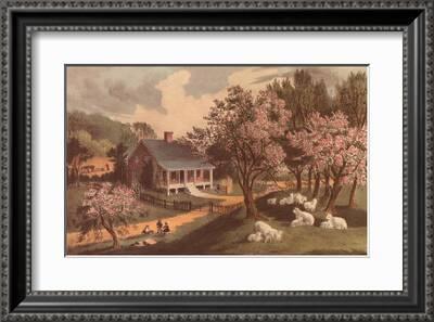 BRAND NEW STRETCHED CANVAS CURRIER & IVES AMERICAN HOMESTEAD SPRING 1800's