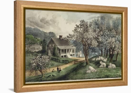 American Homestead Spring-Currier & Ives-Framed Premier Image Canvas