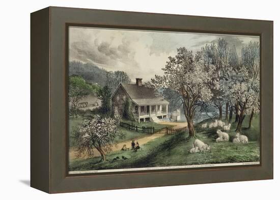 American Homestead Spring-Currier & Ives-Framed Premier Image Canvas