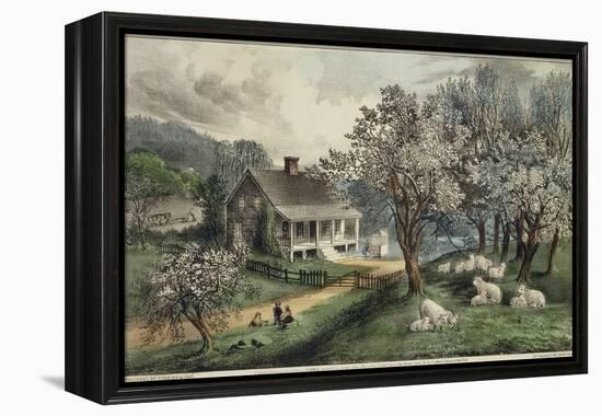 American Homestead Spring-Currier & Ives-Framed Premier Image Canvas