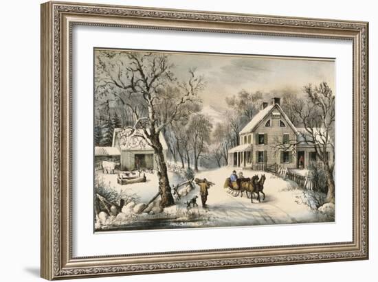 American Homestead Winter-Currier & Ives-Framed Giclee Print