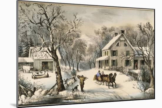 American Homestead Winter-Currier & Ives-Mounted Giclee Print