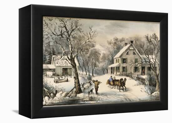 American Homestead Winter-Currier & Ives-Framed Premier Image Canvas