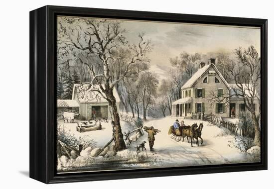 American Homestead Winter-Currier & Ives-Framed Premier Image Canvas