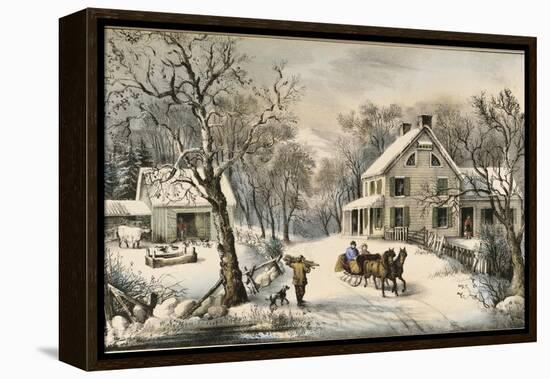American Homestead Winter-Currier & Ives-Framed Premier Image Canvas